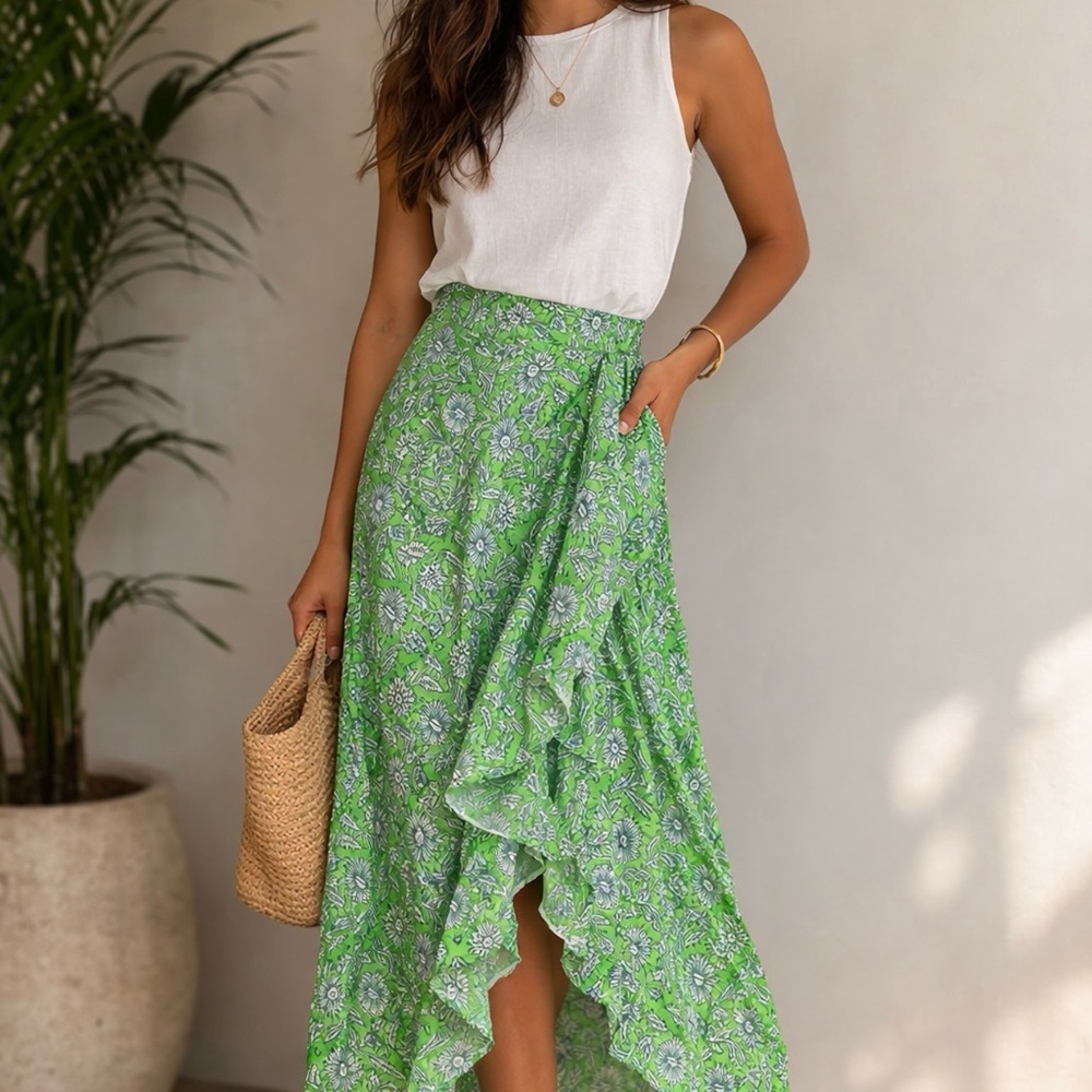 Clara The Label / Victoria Dunn Block Print Made in India Ruffle skirt Sz Small - Picture 8 of 8